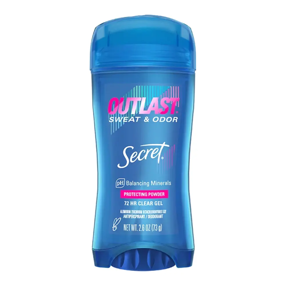 Gel Lăn Khử Mùi, Outlast, 72 HR Clear Gel Antiperspirant, Protecting Powder, 2.6 oz (73g) - SECRET
